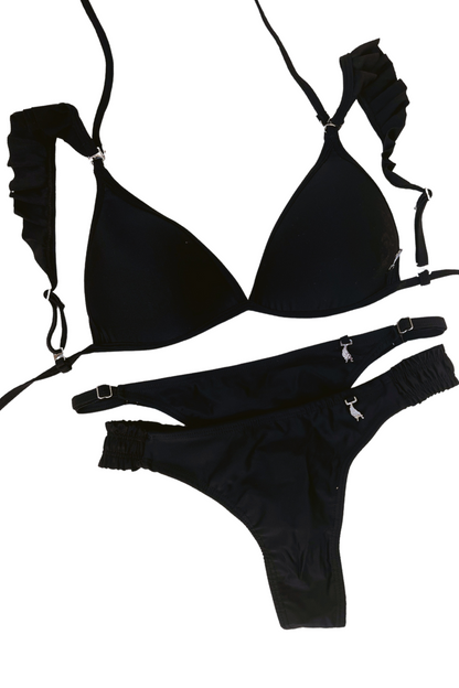 Conjunto TRIANGULITO SOFT Black Liso con Bombachas TIRO ALTO